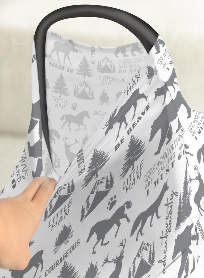 ZoUbqchY Gray Forest Animals Baby Car Seat Covers Deer Bear Horse Fox Trees Mountain Stretchy 5-in-1 Cover Adjustable Car Canopy Cover Camping Adventure Breathable Nursing Cover-Up - Image 4